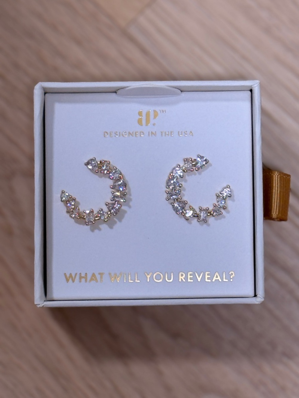 Gold Crystal Crescent Stud Earrings